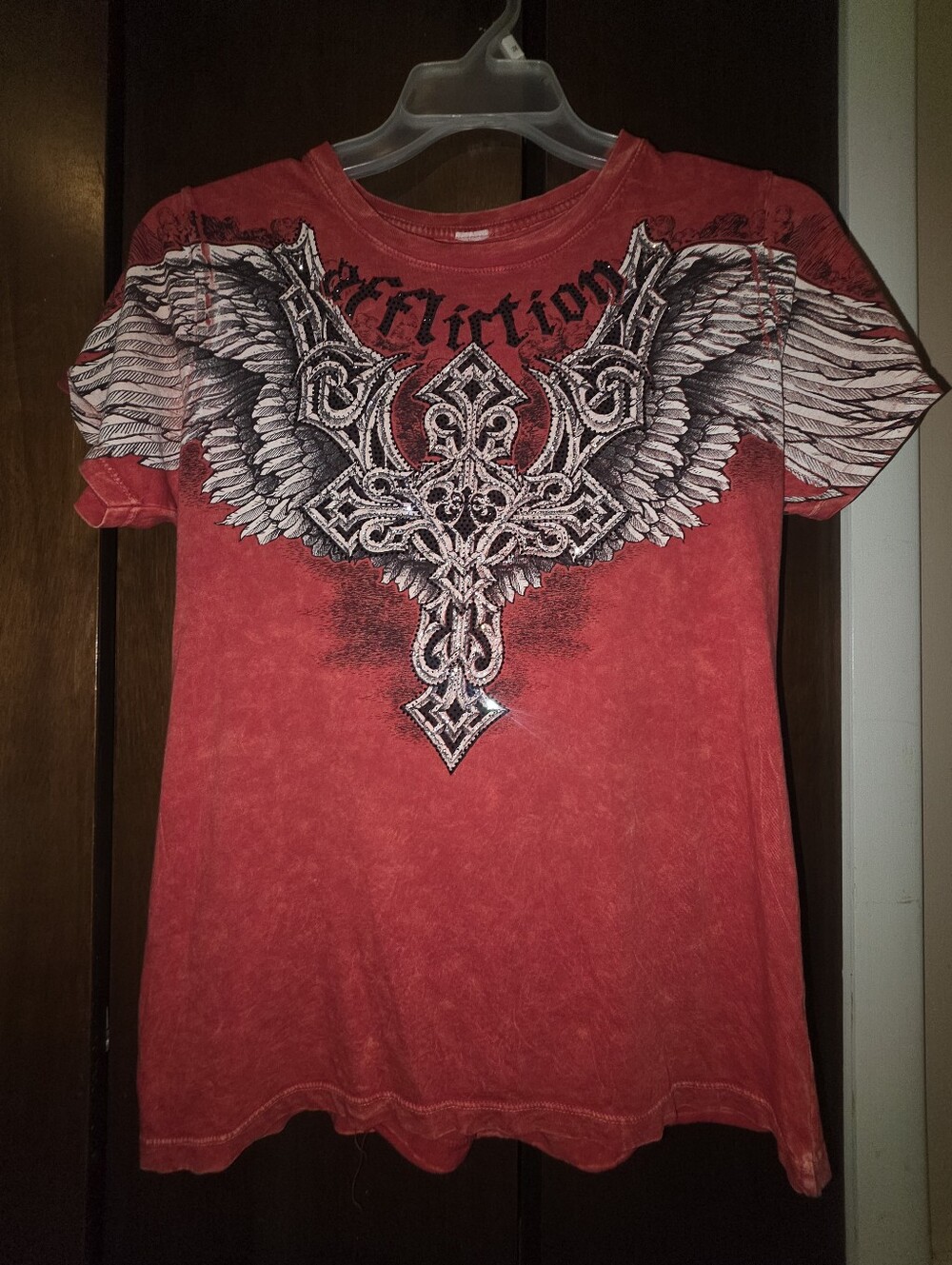 Affliction Red Mineral Wash Wing Graphic Tee